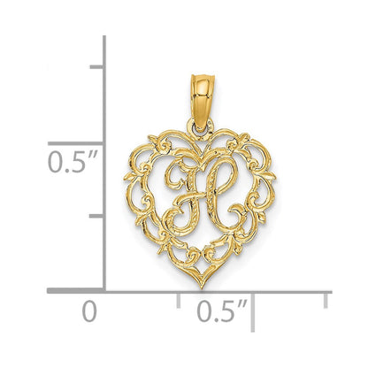 14K Gelbgold 14ky Herz Schreibschrift Buchstabe H Initiale Charm