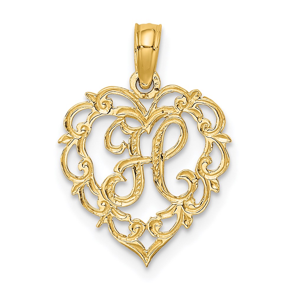 14K Gelbgold 14ky Herz Schreibschrift Buchstabe H Initiale Charm