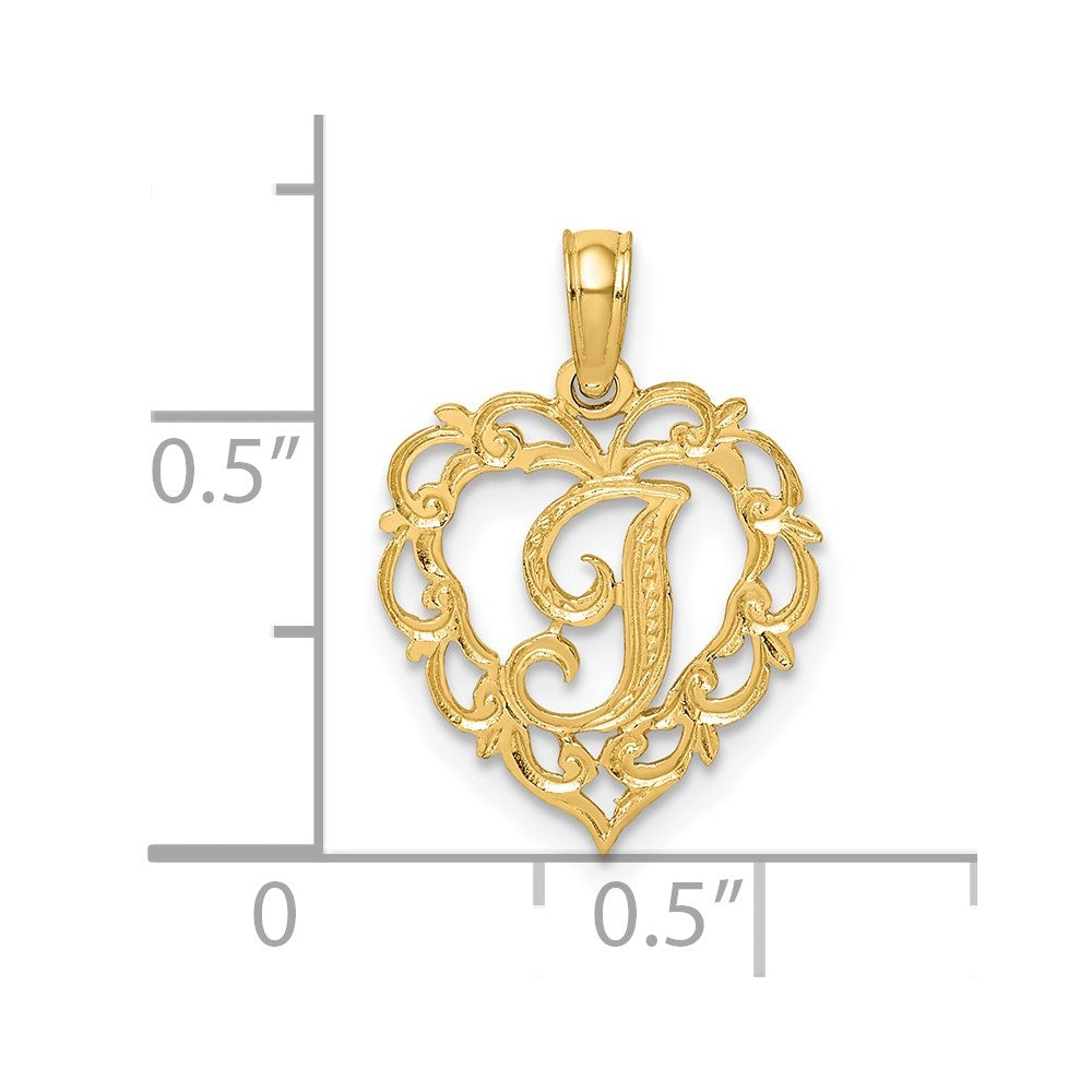 14K Gelbgold 14ky Herz Schreibschrift Buchstabe I Initiale Charm