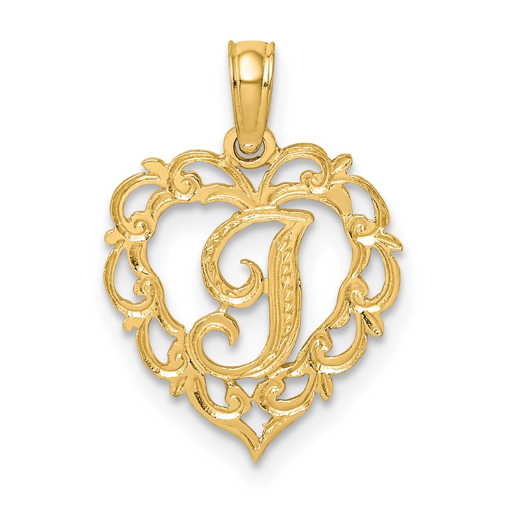 14K Gelbgold 14ky Herz Schreibschrift Buchstabe I Initiale Charm
