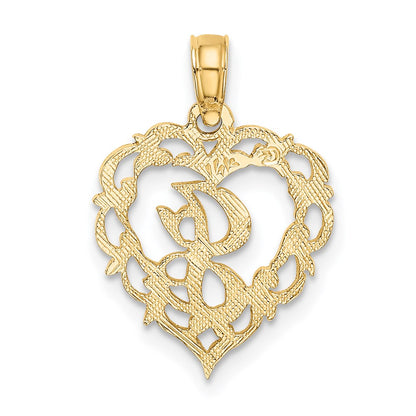 14K Gelbgold 14ky Herz Schreibschrift Buchstabe J Initiale Charm