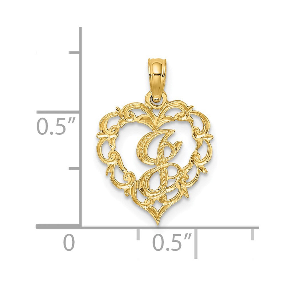 14K Gelbgold 14ky Herz Schreibschrift Buchstabe J Initiale Charm