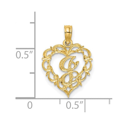 14K Gelbgold 14ky Herz Schreibschrift Buchstabe J Initiale Charm