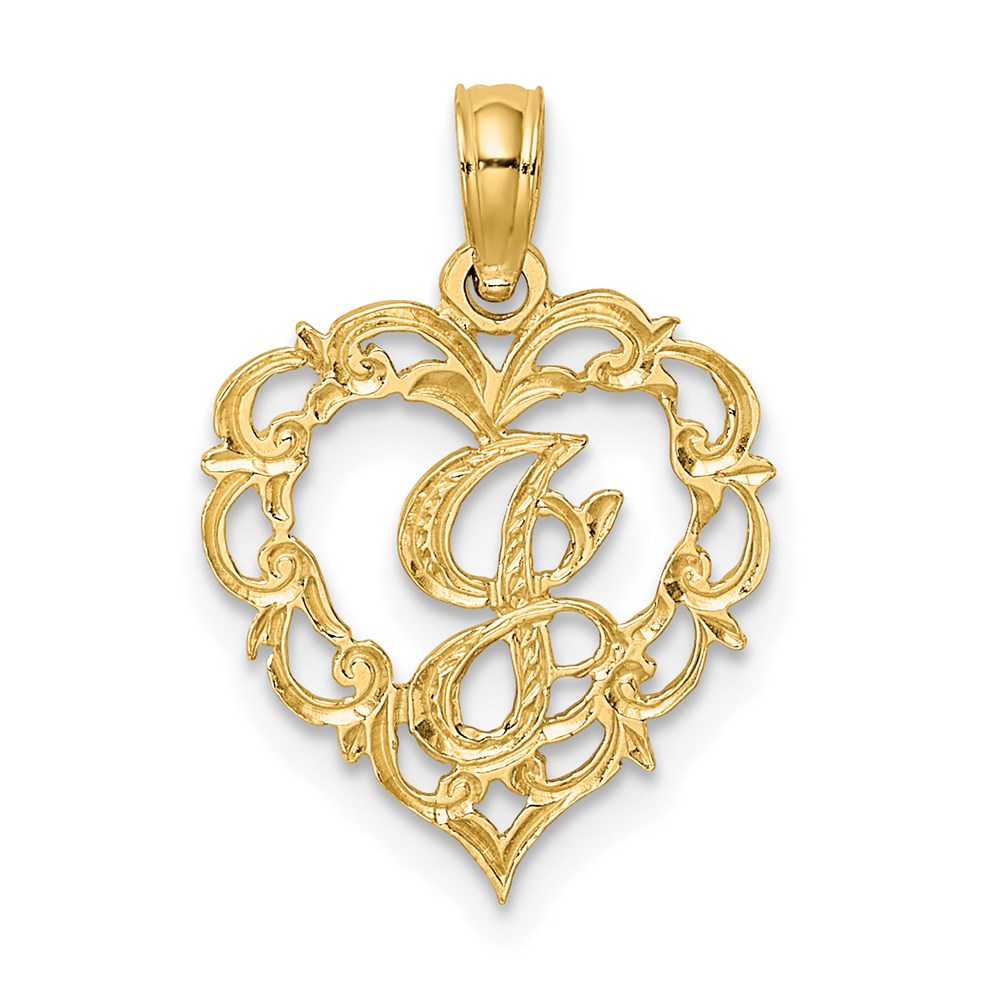 14K Gelbgold 14ky Herz Schreibschrift Buchstabe J Initiale Charm