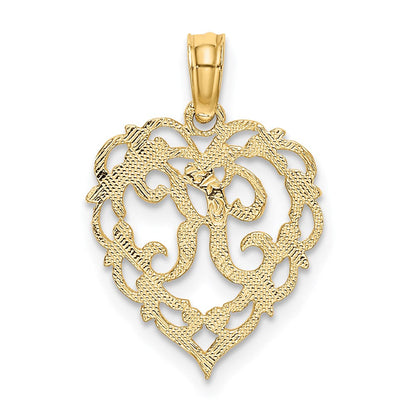 14K Gelbgold 14ky Herz Schreibschrift Buchstabe K Initiale Charm