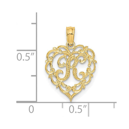 14K Gelbgold 14ky Herz Schreibschrift Buchstabe K Initiale Charm