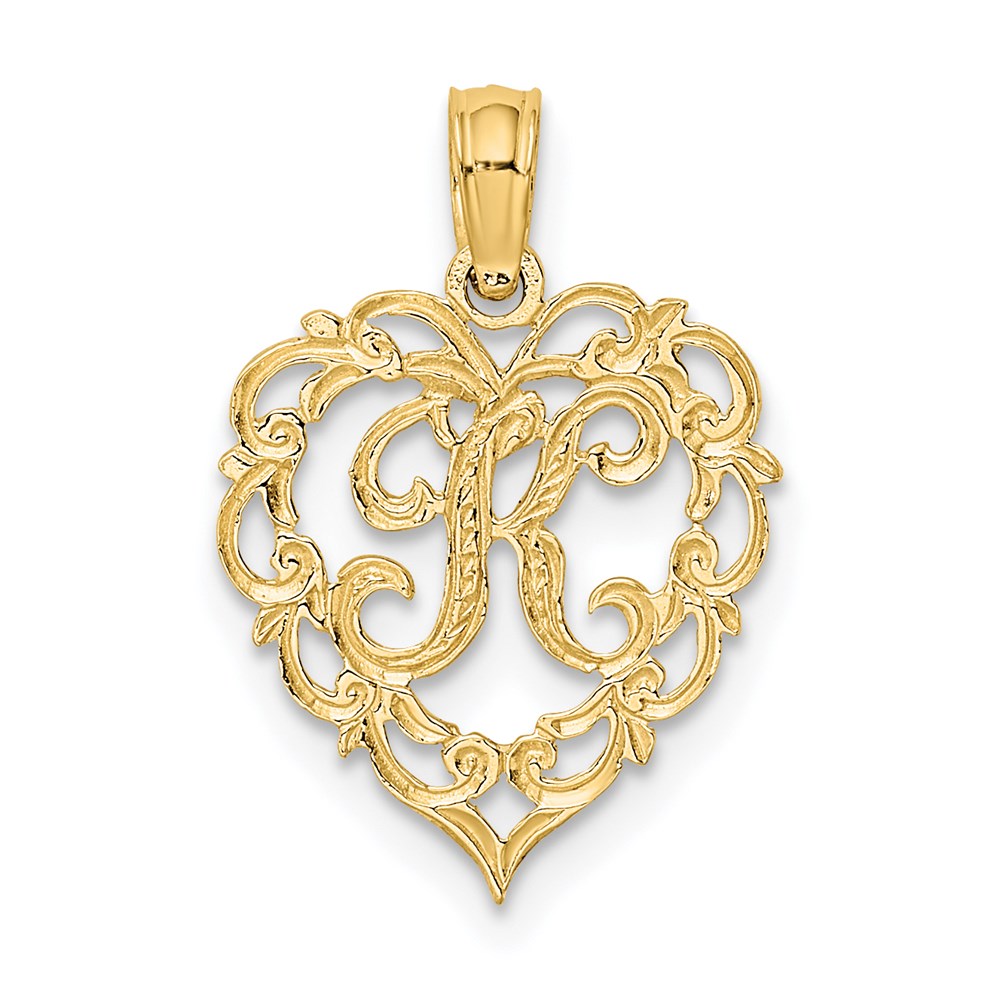 14K Gelbgold 14ky Herz Schreibschrift Buchstabe K Initiale Charm