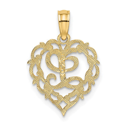 14K Gelbgold 14ky Herz Schreibschrift Buchstabe L Initiale Charm