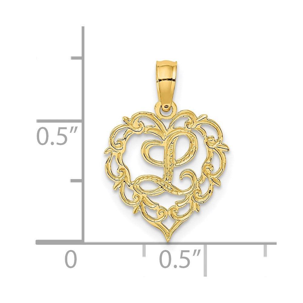 14K Gelbgold 14ky Herz Schreibschrift Buchstabe L Initiale Charm