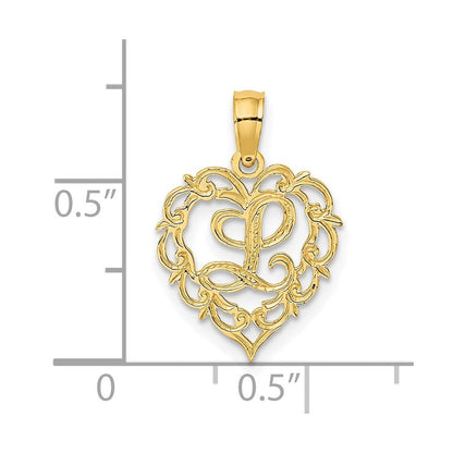 14K Gelbgold 14ky Herz Schreibschrift Buchstabe L Initiale Charm
