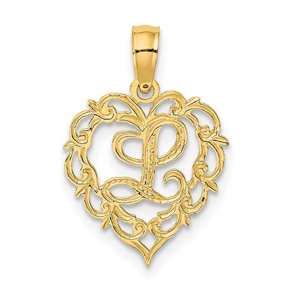 14K Gelbgold 14ky Herz Schreibschrift Buchstabe L Initiale Charm