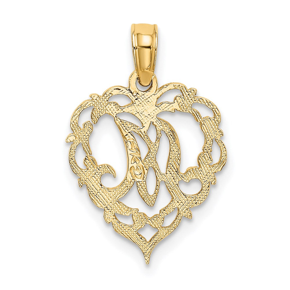 14K Gelbgold 14ky Herz Schreibschrift Buchstabe M Initiale Charm