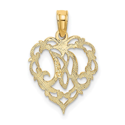 14K Gelbgold 14ky Herz Schreibschrift Buchstabe M Initiale Charm
