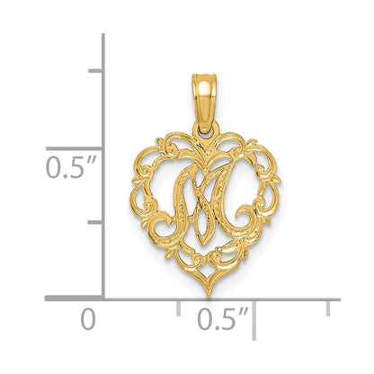 14K Gelbgold 14ky Herz Schreibschrift Buchstabe M Initiale Charm
