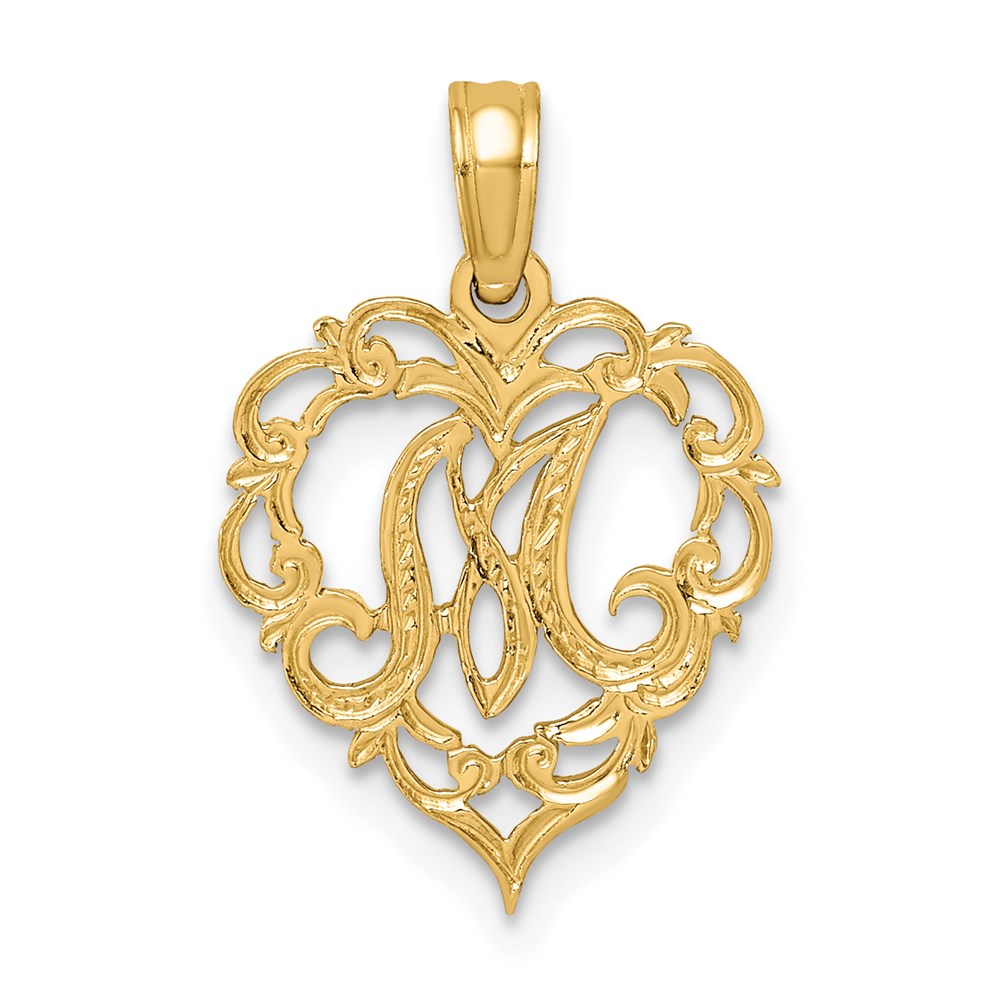 14K Gelbgold 14ky Herz Schreibschrift Buchstabe M Initiale Charm