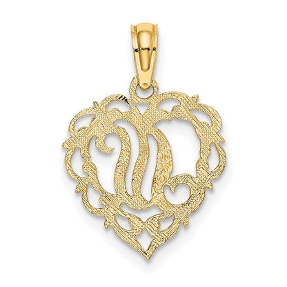 14K Gelbgold 14ky Herz Schreibschrift Buchstabe N Initiale Charm