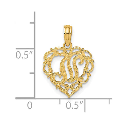 14K Gelbgold 14ky Herz Schreibschrift Buchstabe N Initiale Charm