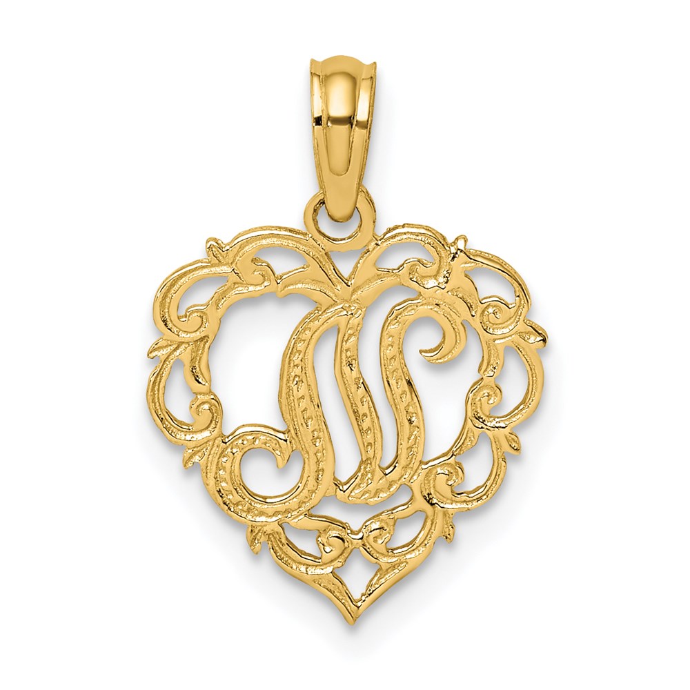 14K Gelbgold 14ky Herz Schreibschrift Buchstabe N Initiale Charm