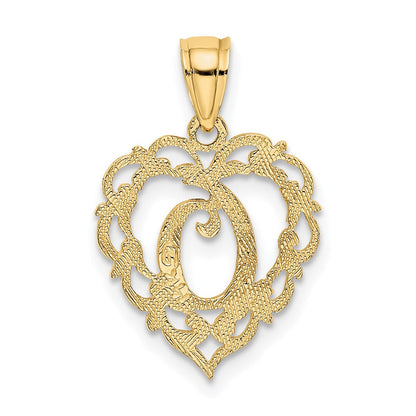 14K Gelbgold 14ky Herz Schreibschrift Buchstabe O Initiale Charm