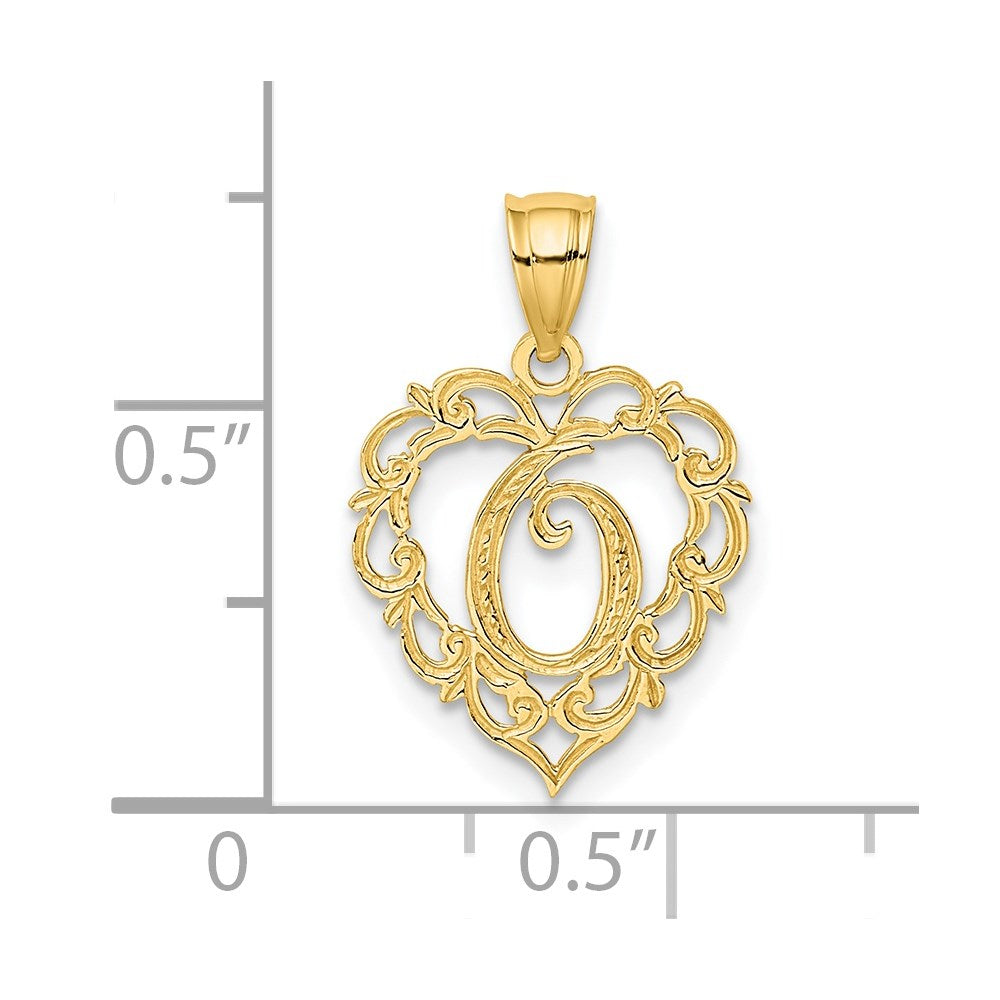 14K Gelbgold 14ky Herz Schreibschrift Buchstabe O Initiale Charm
