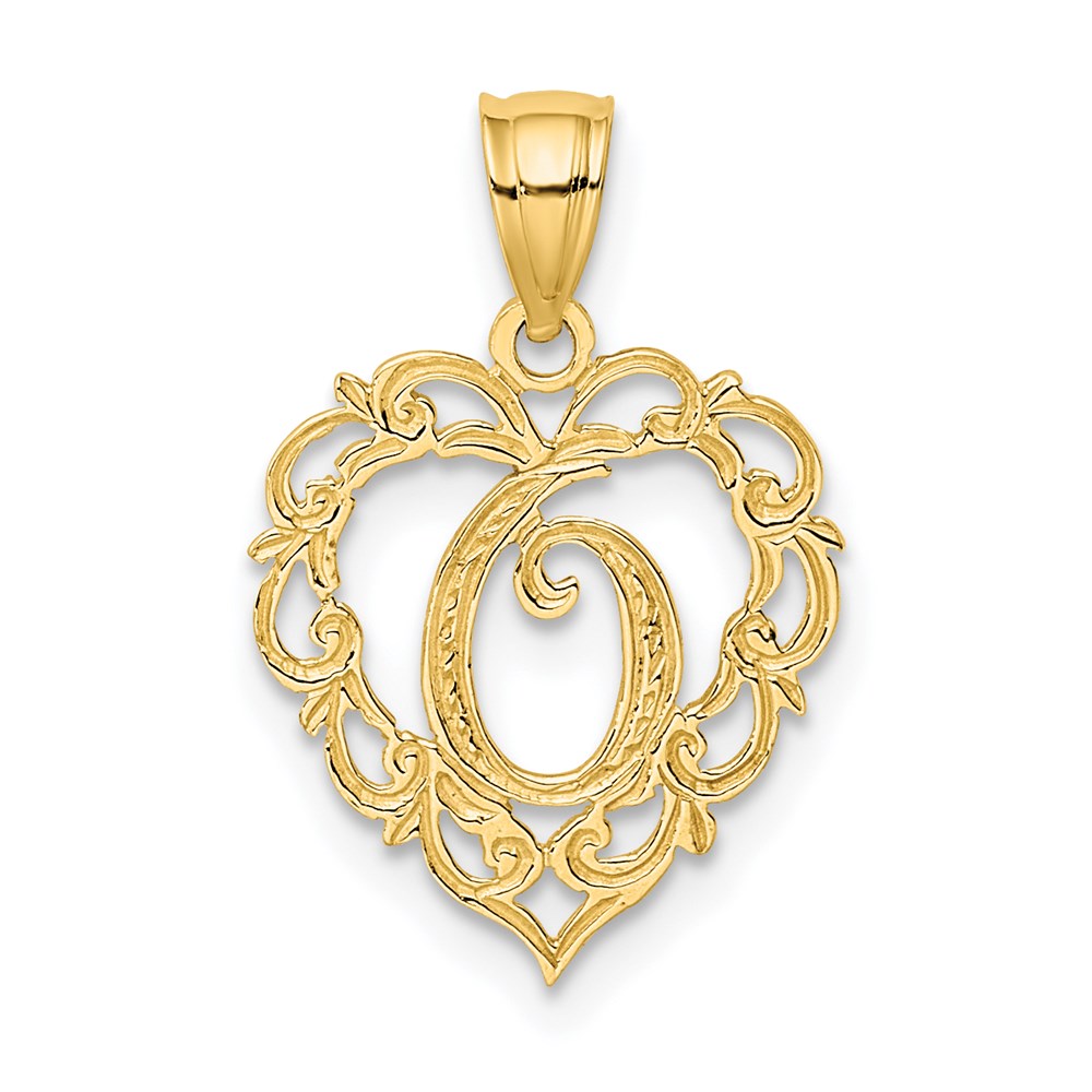 14K Gelbgold 14ky Herz Schreibschrift Buchstabe O Initiale Charm
