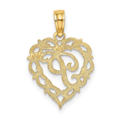 14K Gelbgold 14ky Herz Schreibschrift Buchstabe P Initiale Charm