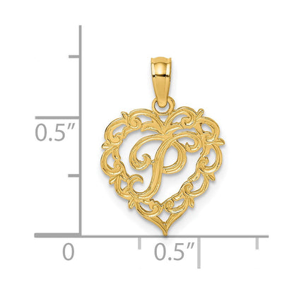 14K Gelbgold 14ky Herz Schreibschrift Buchstabe P Initiale Charm
