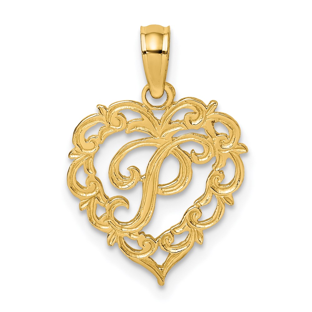 14K Gelbgold 14ky Herz Schreibschrift Buchstabe P Initiale Charm