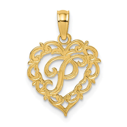 14K Gelbgold 14ky Herz Schreibschrift Buchstabe P Initiale Charm