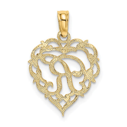 14K Gelbgold 14ky Herz Schreibschrift Buchstabe R Initiale Charm