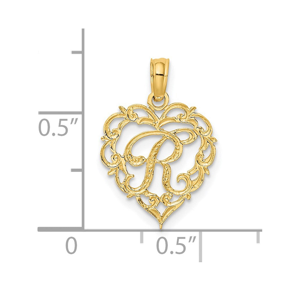 14K Gelbgold 14ky Herz Schreibschrift Buchstabe R Initiale Charm