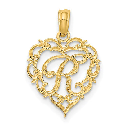 14K Gelbgold 14ky Herz Schreibschrift Buchstabe R Initiale Charm