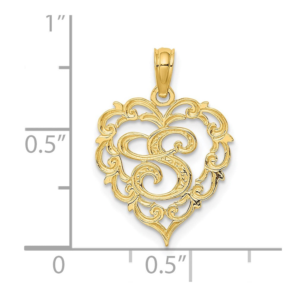 14K Gelbgold 14ky Herz Schreibschrift Buchstabe S Initiale Charm