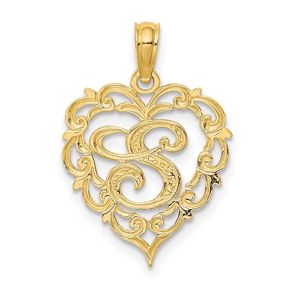 14K Gelbgold 14ky Herz Schreibschrift Buchstabe S Initiale Charm
