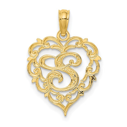14K Gelbgold 14ky Herz Schreibschrift Buchstabe S Initiale Charm