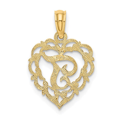 14K Gelbgold 14ky Herz Schreibschrift Buchstabe T Initiale Charm