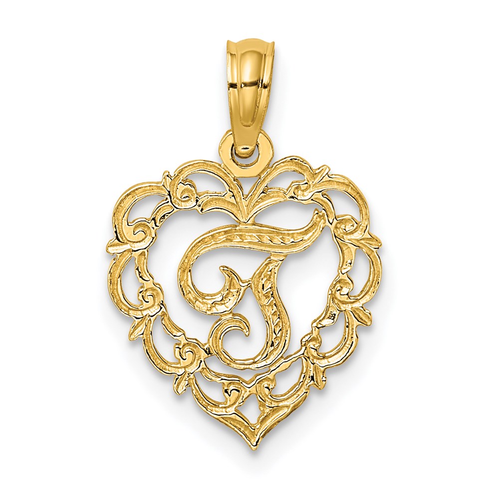 14K Gelbgold 14ky Herz Schreibschrift Buchstabe T Initiale Charm