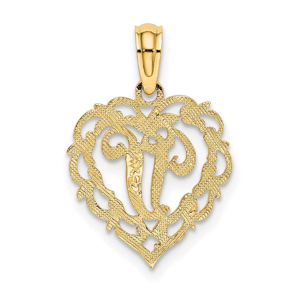 14K Gelbgold 14ky Herz Schreibschrift Buchstabe V Initiale Charm