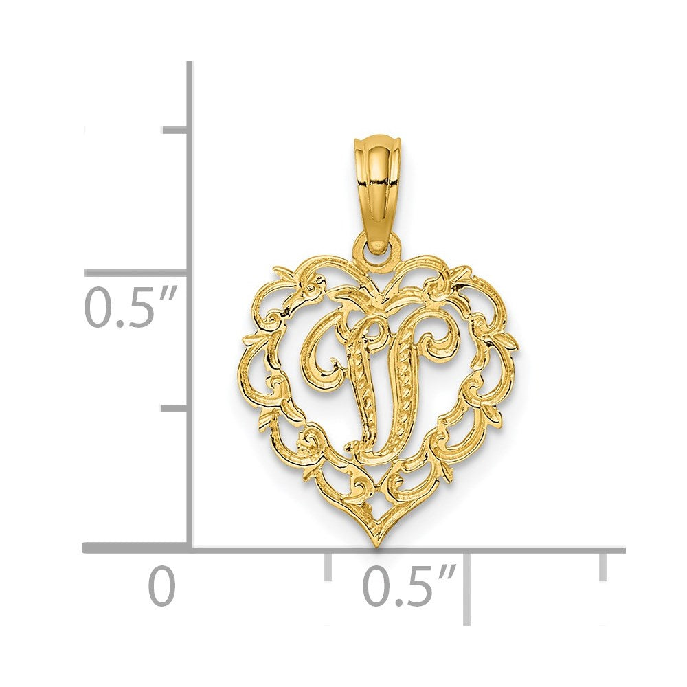 14K Gelbgold 14ky Herz Schreibschrift Buchstabe V Initiale Charm