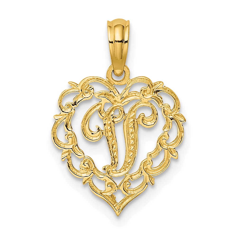 14K Gelbgold 14ky Herz Schreibschrift Buchstabe V Initiale Charm
