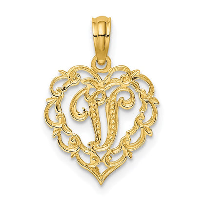 14K Gelbgold 14ky Herz Schreibschrift Buchstabe V Initiale Charm