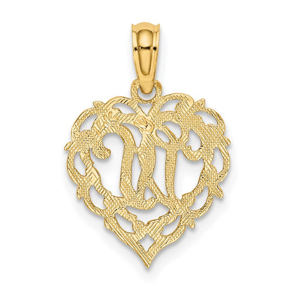 14K Gelbgold 14ky Herz Schreibschrift Buchstabe W Initiale Charm