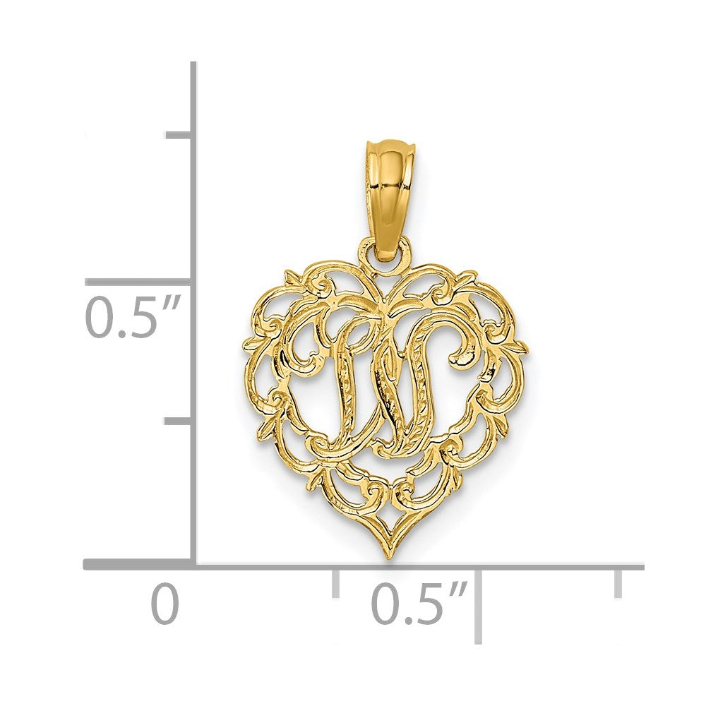 14K Gelbgold 14ky Herz Schreibschrift Buchstabe W Initiale Charm