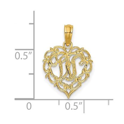 14K Gelbgold 14ky Herz Schreibschrift Buchstabe W Initiale Charm