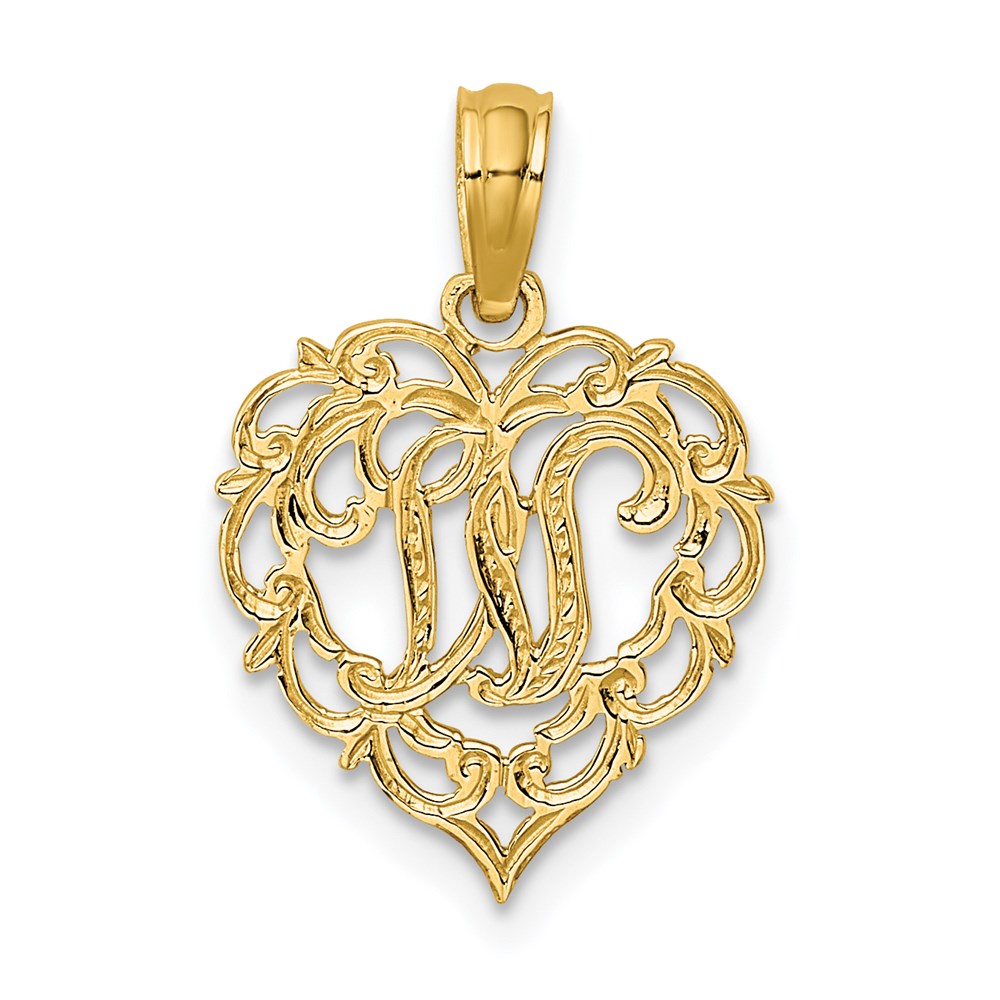 14K Gelbgold 14ky Herz Schreibschrift Buchstabe W Initiale Charm