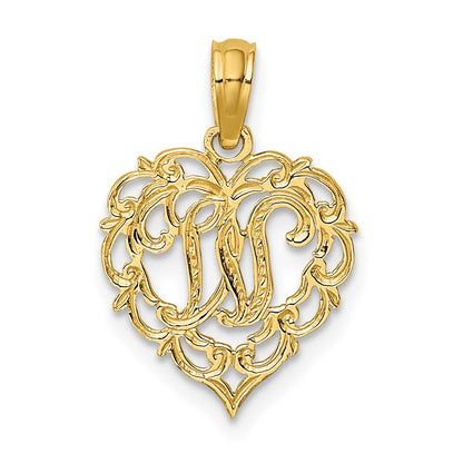 14K Gelbgold 14ky Herz Schreibschrift Buchstabe W Initiale Charm