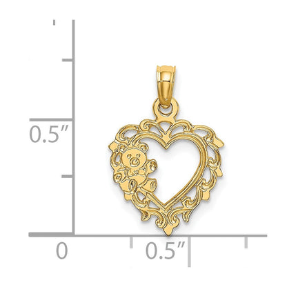 14K Gelbgold Teddy Bär in Herz Charm