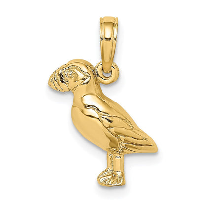 14K Gelbgold 2-D Polierter und Strukturierter Papageientaucher-Vogel-Charm