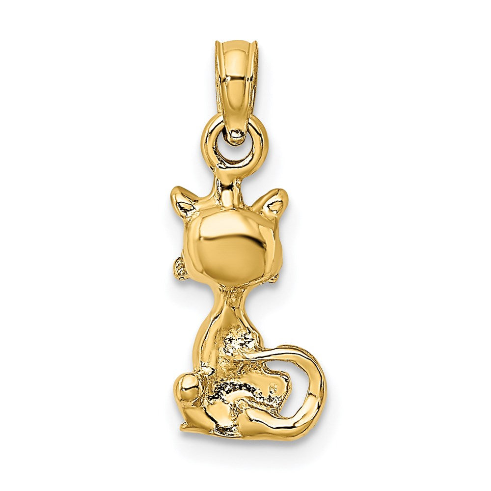 14K Gelbgold Mini-Sitzende-Katze-Charm 3D