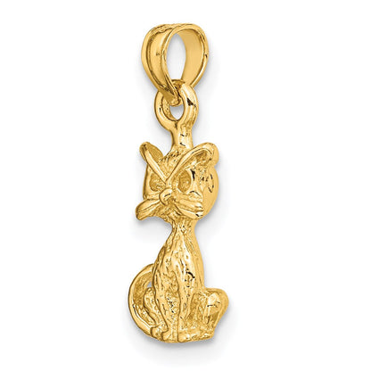 14K Gelbgold Mini-Sitzende-Katze-Charm 3D